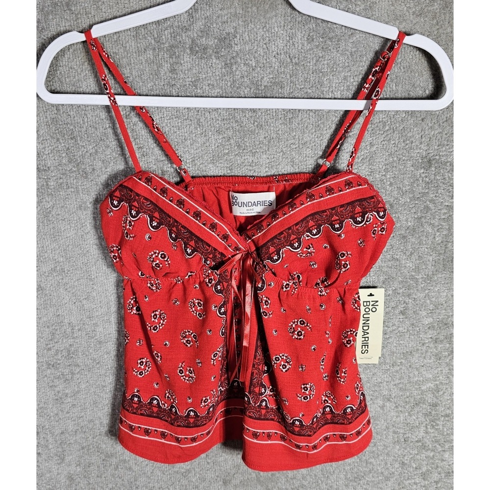 NO BOUNDARIES Babydoll Handkerchief Cami Tank Top Womens Size XS 0-2 Red NWT